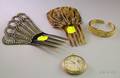 18kt Gold Ladys Wristwatch Goldfilled Pocket Watch and Two Paste Embellished Hair Combs