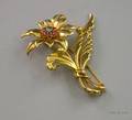 18k Gold and Ruby Floral Brooch