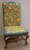 Chippendalestyle Needlepoint Upholstered Highback Carved Mahogany Hall Chair with Claw and Ball Feet