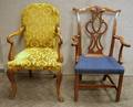Georgianstyle Upholstered Carved Beechwood Armchair and a Chippendalestyle Carved Mahogany Armchair