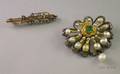 Art Nouveau Silver Gold Pearl and Gemstone Brooch