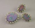 White Gold Opal and Diamond Brooch and Earclips Suite