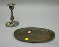 Japanese Silver Plated Tray and a Silver Plated Candlestick