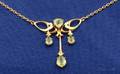 Art Nouveau 14kt Gold Peridot and Enamel Lavaliere