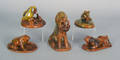 Five Breininger redware animal figures