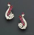 Platinum Ruby and Diamond Earclips
