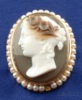 Antique Hardstone Cameo and Pearl BroochPendant