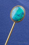 Art Nouveau 14kt Gold and Black Opal Stickpin
