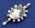 Antique Agate Cameo Pearl and Diamond Pendant