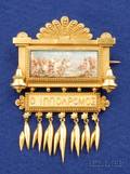 Etruscan Revival 18kt Gold and Painted Porcelain Brooch Eugene Fontenay France