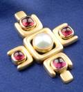 Contemporary 18kt Gold Mabe Pearl and Pink Tourmaline Pendant