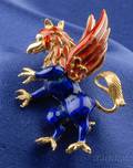 18kt Gold and Enamel Griffin Brooch