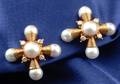 18kt Gold Diamond and Cultured Pearl Earclips Elizabeth Gage
