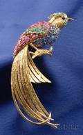 18k Gold and Gemset Bird of Paradise Brooch