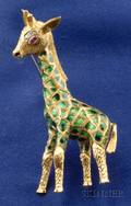 18k Gold Enamel and Gemset Giraffe Brooch