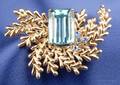 14kt Gold Aquamarine Sapphire and Diamond Brooch