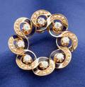 14kt Gold Enamel Diamond and Seed Pearl Circle Brooch