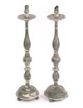 Pair of Distressed Paint Turned Wood Candlesticks