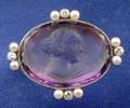 Edwardian Platinum Amethyst and Diamond Pin