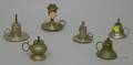 Six Small Pewter Hand Lamps