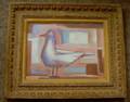 Carved Wood Framed Oil on Board Portrait of a Seagull