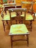 Two Painted and Stencildecorated Armchairs and a Side Chair