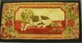 Recumbent Spaniel and Floral Pattern Hooked Rug