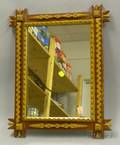 Tramp Art Painted Carved Wood Mirror