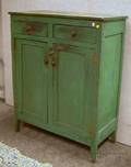 Country Greenpainted Wooden TwoDoor Cupboard with Two Short Drawers