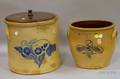 N Clark Athens NY Cobalt Floral Decorated TwoGallon Stoneware Crock and a Utica NY Cobalt Floral D