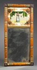 Grainpainted Splitbaluster Mirror with Reversepainted Glass Tablet Depicting a Woman with a Parasol