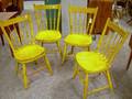 Set of Four Yellowpainted Windsor Bambooturned Side Chairs