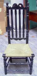 Blackpainted Bannisterback Side Chair with Painted Rush Seat