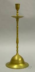 Early Tall Brass Candlestick with Middrip Pan and Domed Base