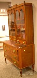 Federal Glazed Mahogany and Mahogany Veneer Writing DeskBookcase