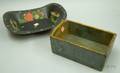 Handpainted Floral Decorated Tole Bread Tray and a Small Bluepainted Pine Box with Canted Sides