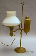 Brass Student Lamp with Milk Glass Shade