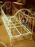 Whitepainted Victorian Iron Scrollwork Crib an Iron Washstand and Three Iron Baskets