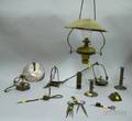 Twelve Pieces of Iron and Metal Lighting and Hearth Items