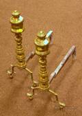 Pair of 19th Century Brass Ringturned Andirons