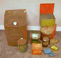 Group of Lithographed Tin and Wood and Painted Wood Tea Containers