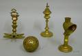 Three Brass Lighting Devices and a Pierced Brass Chafing Ball