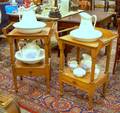 Two Pine Washstands with Accompanying Ironstone Chamber Sets