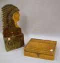 Folk Art Carved Indian Wooden Wall Pocket and a Grainpainted Box