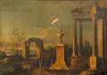 Manner of Leonardo Coccorante Italian 17001750 Landscape with Figures and Classical Ruins