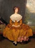 Georg Papperitz German 18461918 Portrait of a Lady in Gold Seat with a Basket of Roses