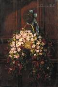 American School 19th Century Still Life with Hanging Basket of Trailing Arbutus