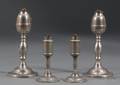 Two Pair of Pewter Whale Oil Lamps
