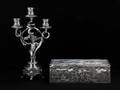Two Silverplate Articles Candelabra  Dresser Box