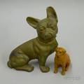 Painted Cast Iron Dog Doorstop and Small Painted Cast Metal Seated Dog Bank